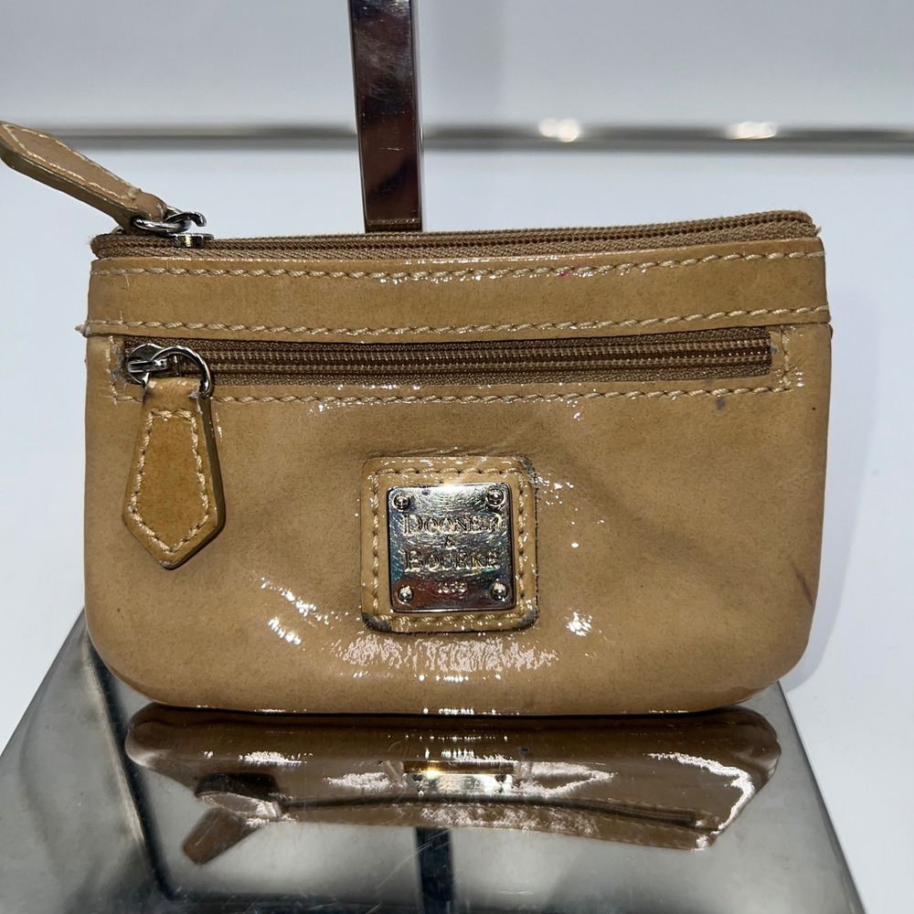 Dooney & Bourke Beige Patent Leather Coin Purse Wallet Card Holder